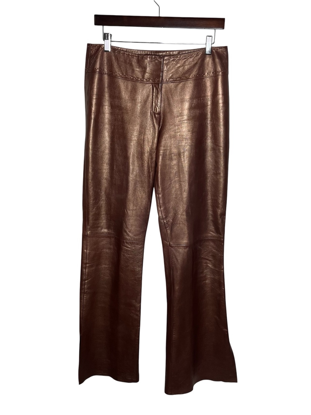 Y2K Vintage Cache Copper Brown Flare Leather Pants Moto Streetwear